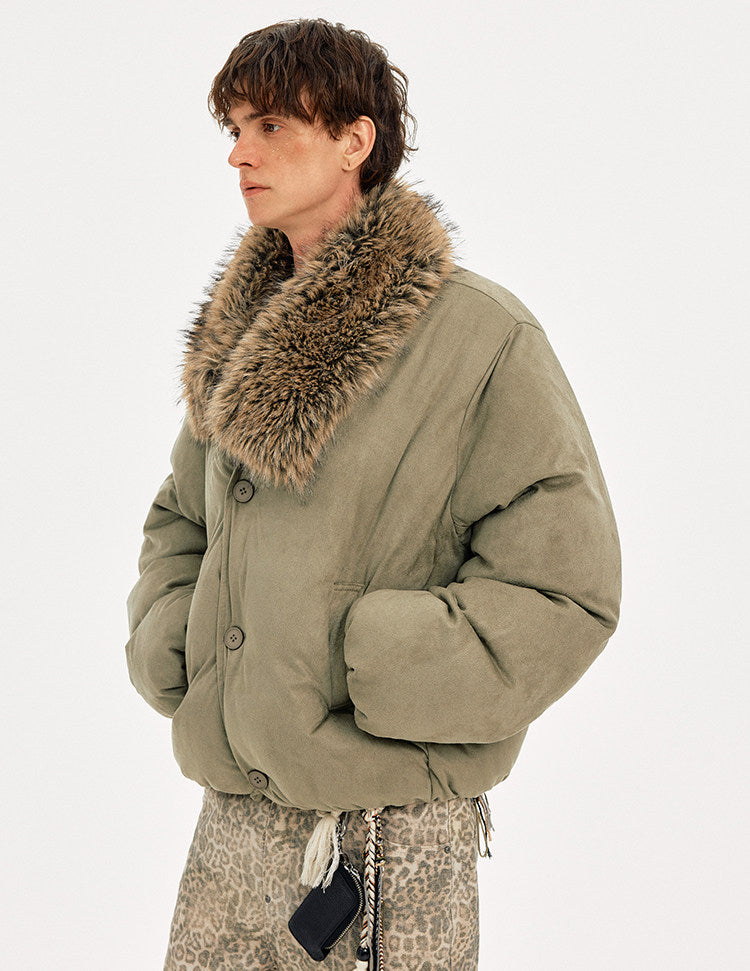 Retro Style Removable Fur Collar Faux Suede Jacket