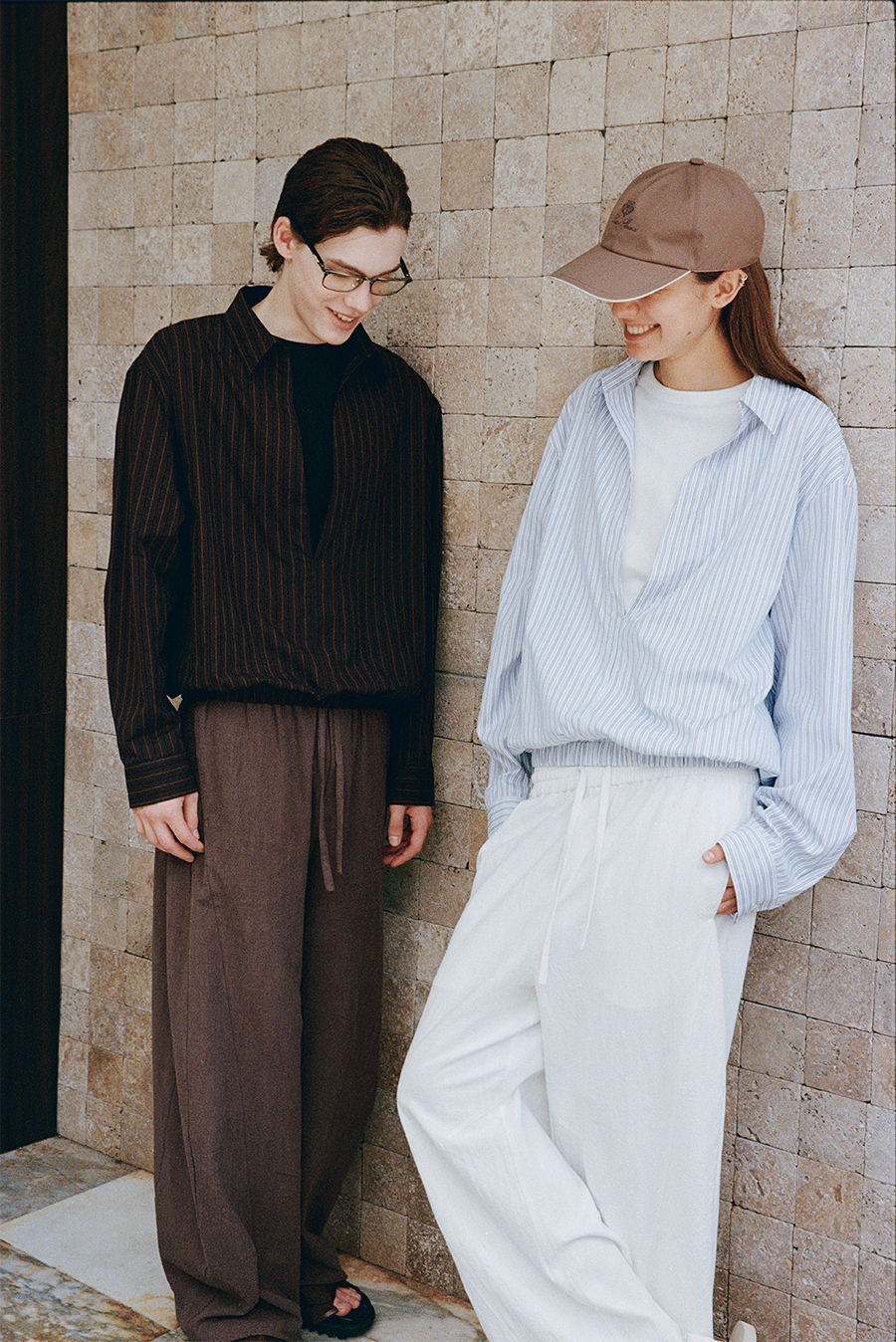 V-neck faux two-piece shirt