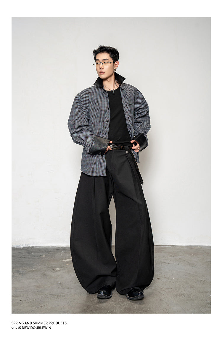 Leather Collar Check Shirt