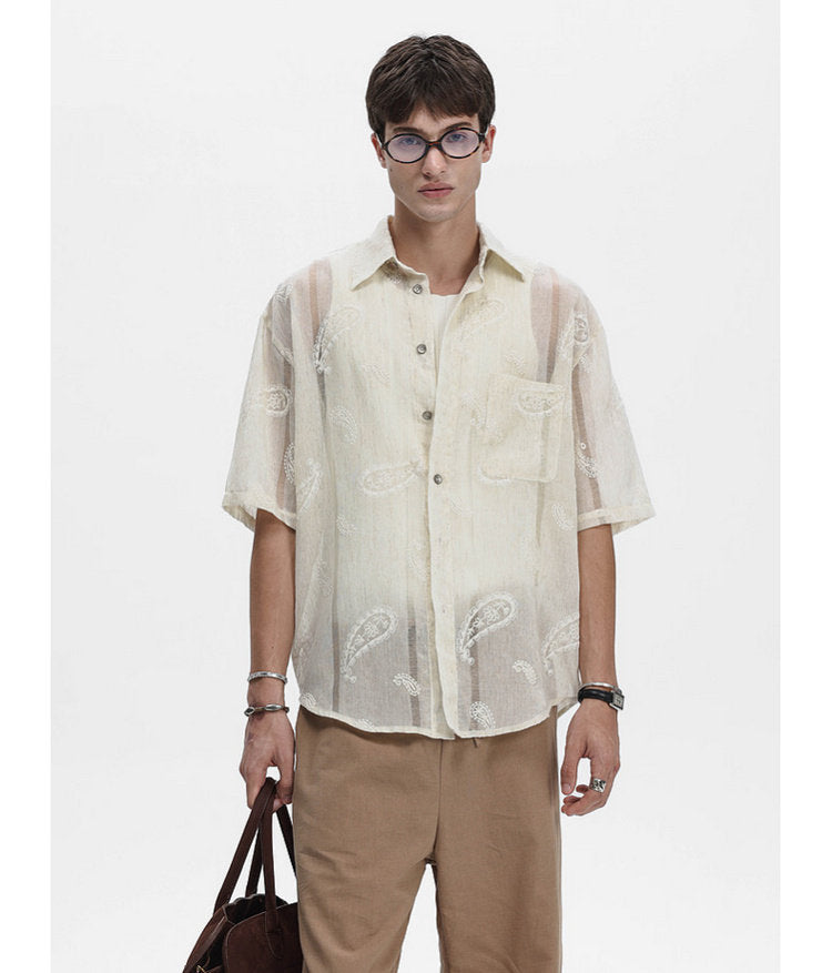 Linen-Blend Sheer Shirt