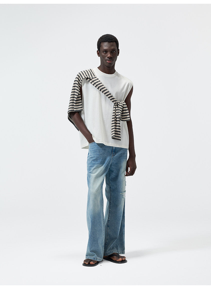 Water-Washed Straight-Leg Lightweight Denim Pants