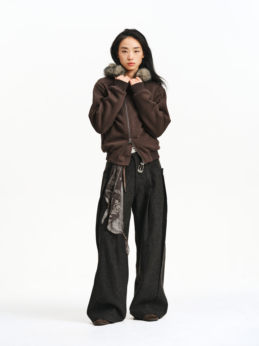 Fur Collar Short Sweatshirt