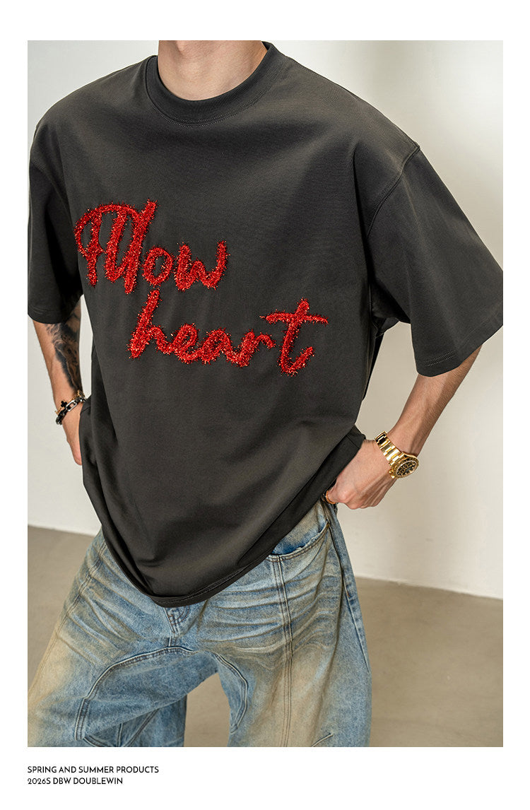T-shirt with metallic embroidery