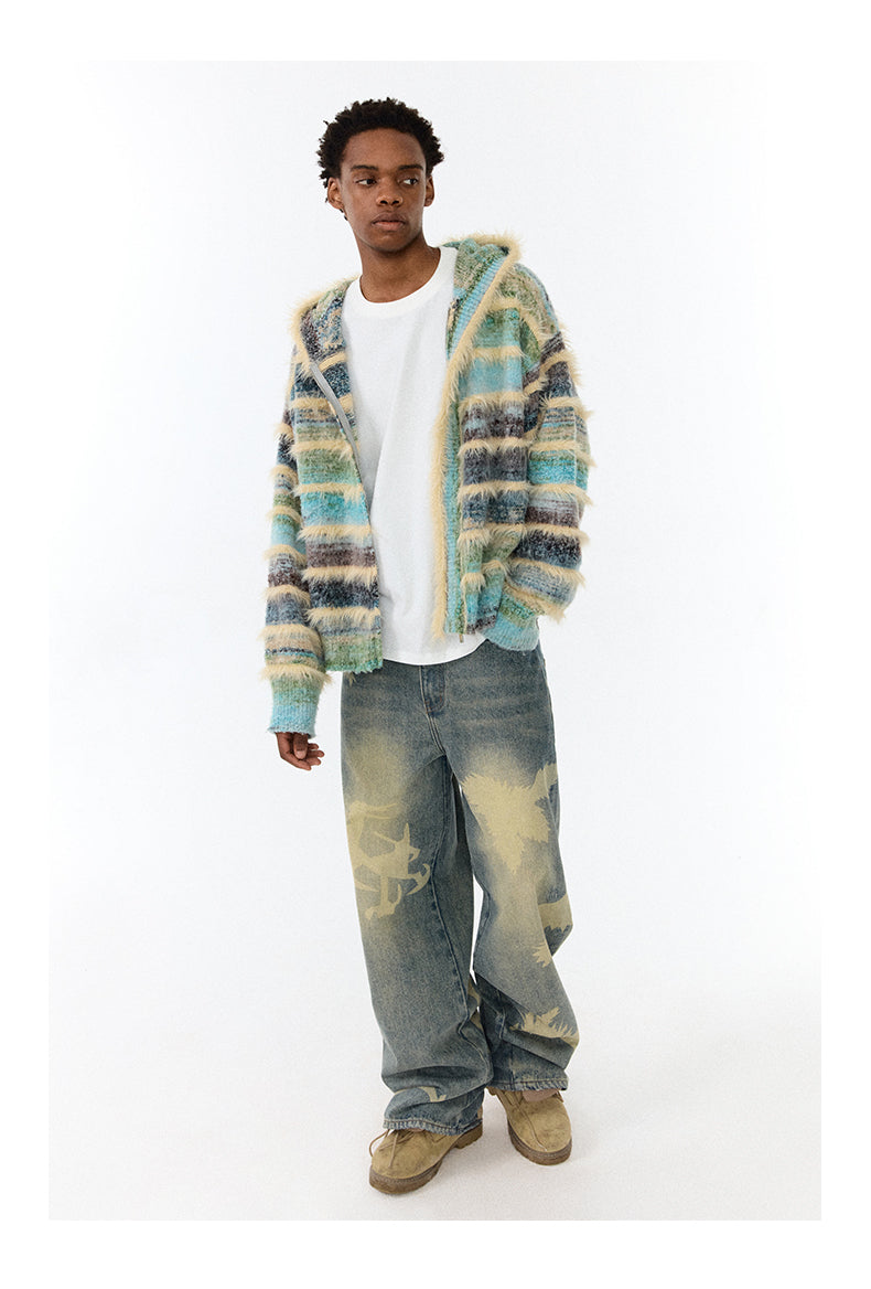 Gradient Stripe Hooded Knit Jacket