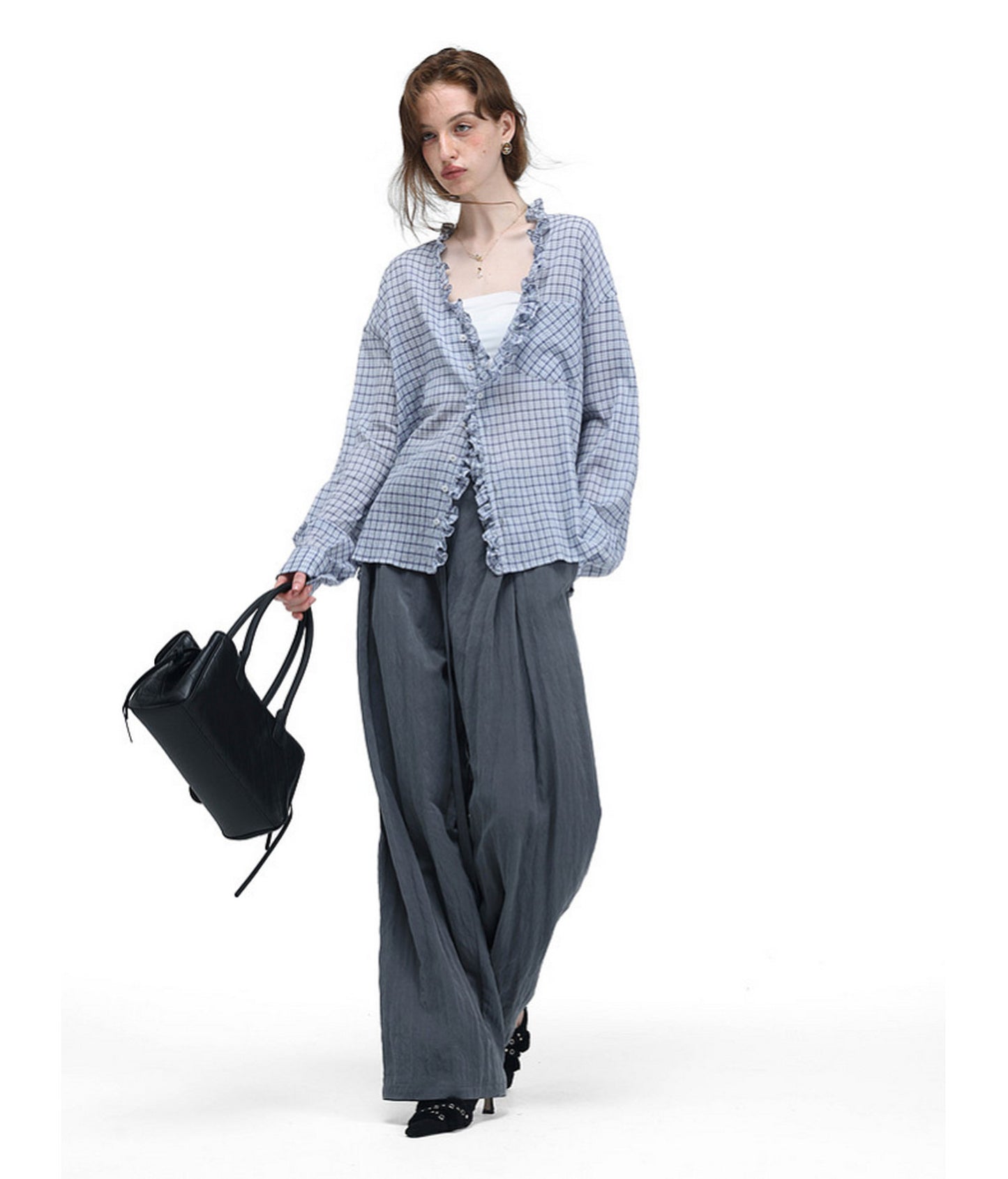 Textured V-Neck Checkered Shirt
