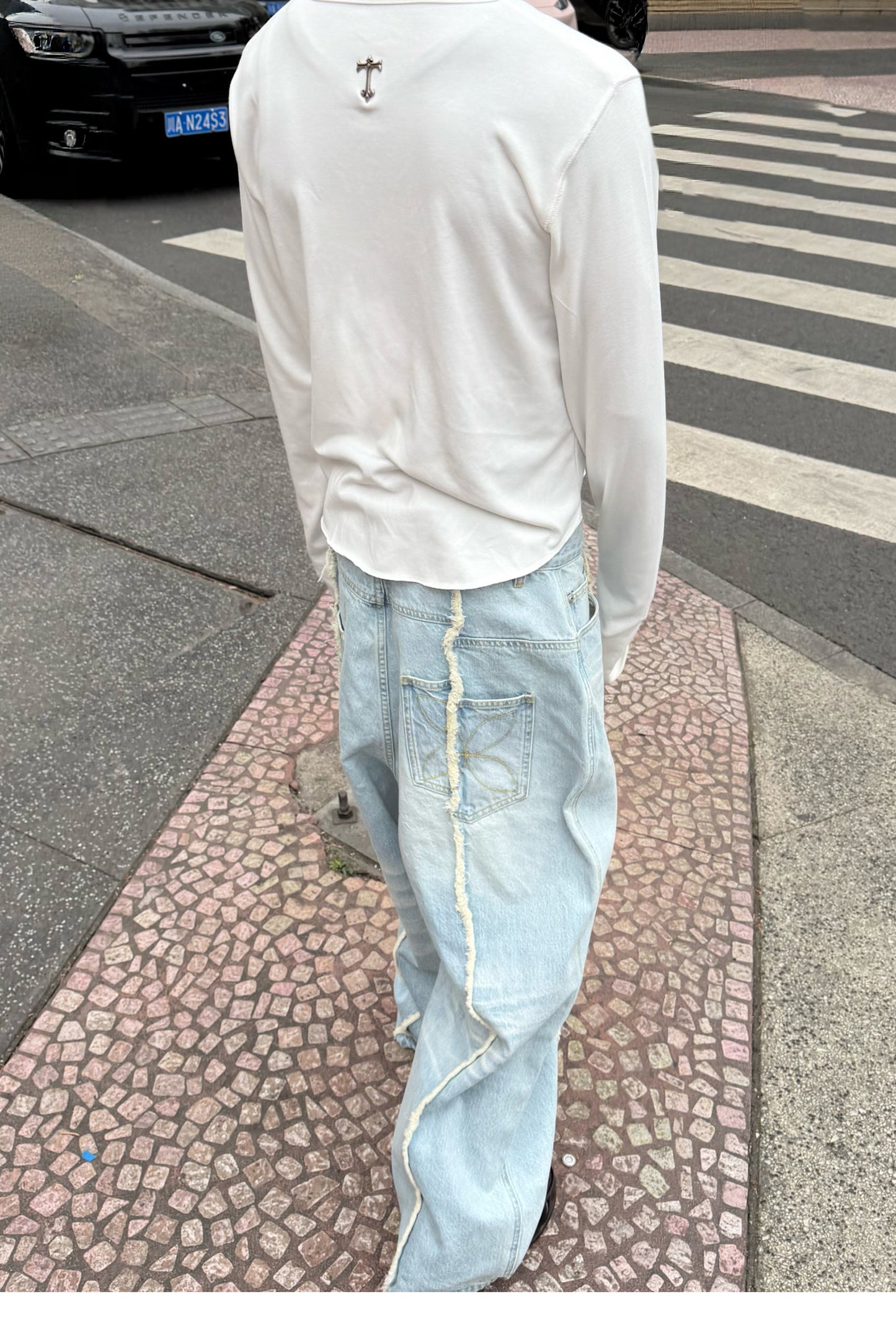 Wash-treated Patchwork Denim Pants