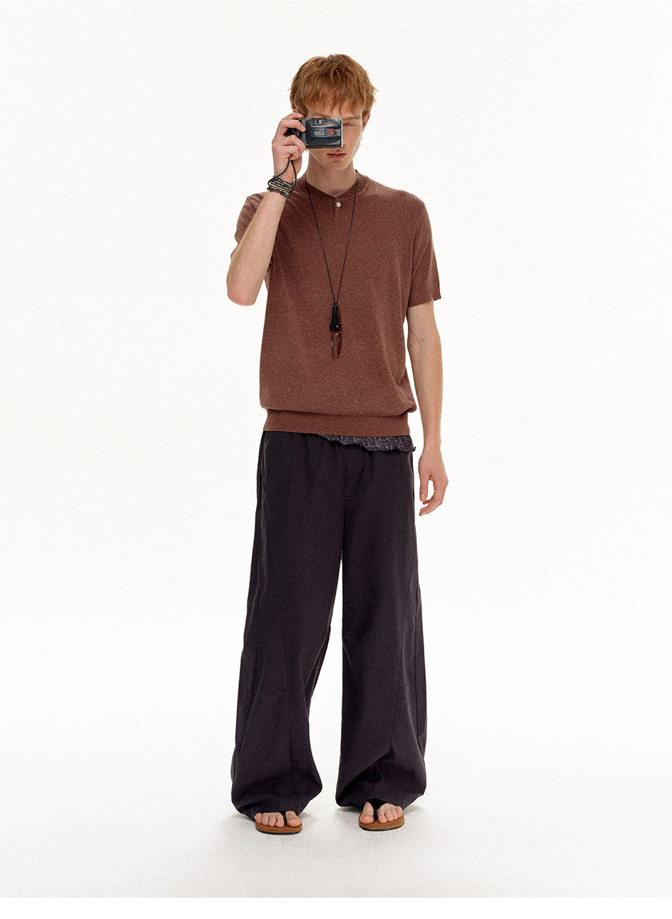 Henley-Neck Loose-Fit Knit
