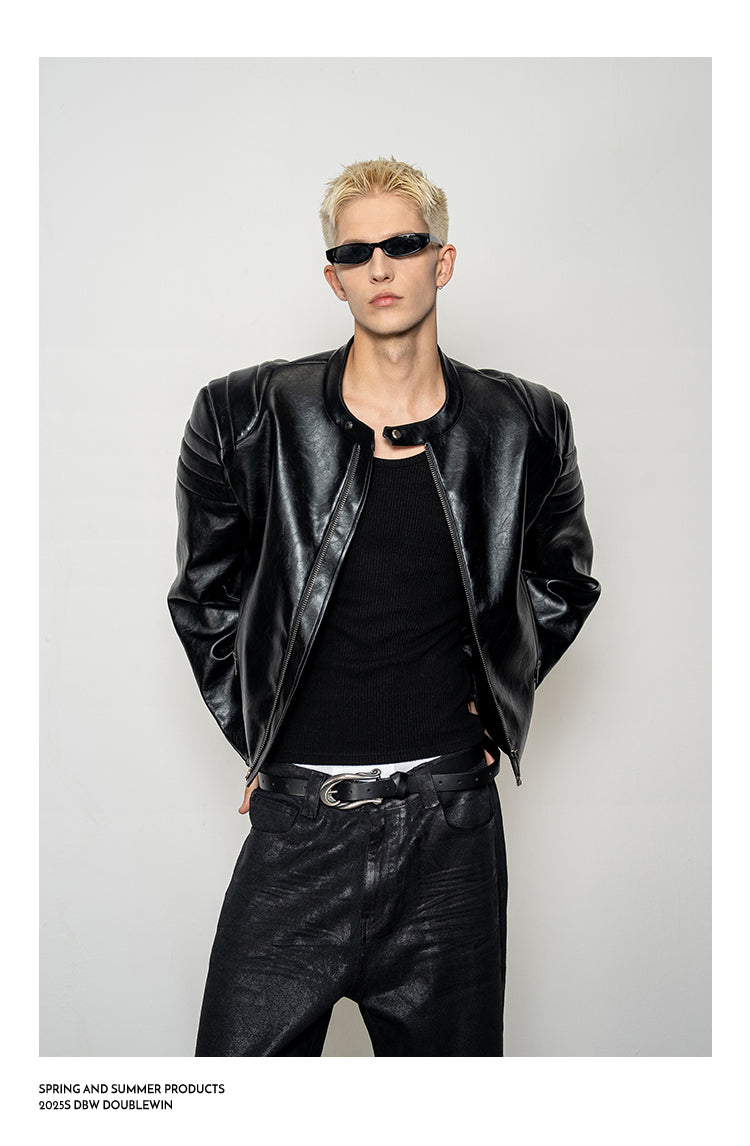 Pleated Silhouette Rider Jacket