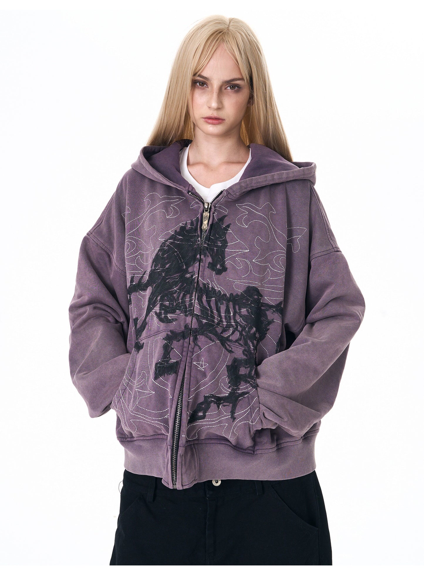 Hand-painted embroidered hoodie