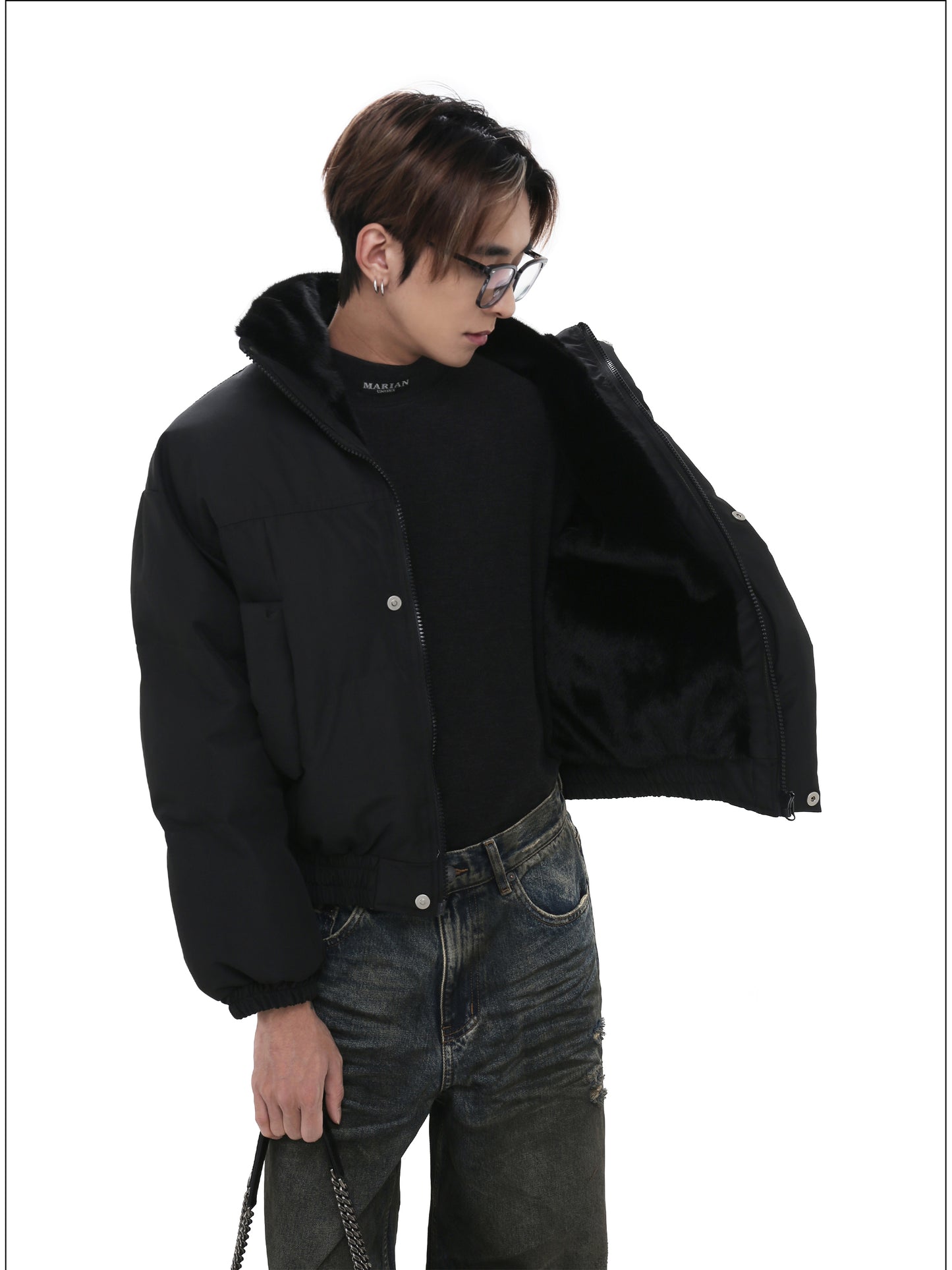 Unisex stand collar thick short jacket
