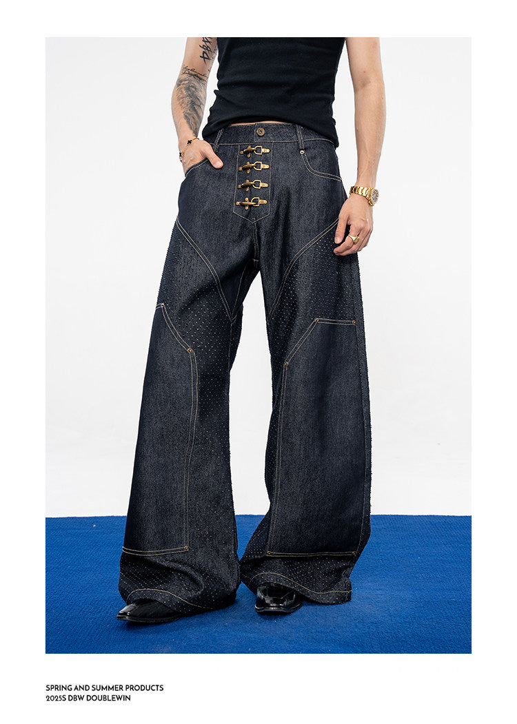 Wide-leg jeans with laser-cut detailing