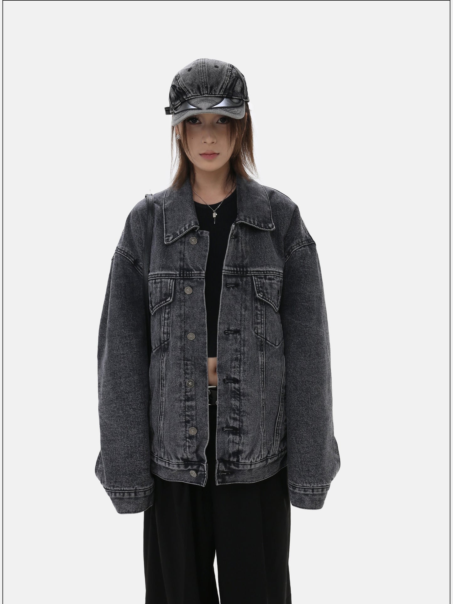 Distressed-Finish Color Quilted Denim Jacket