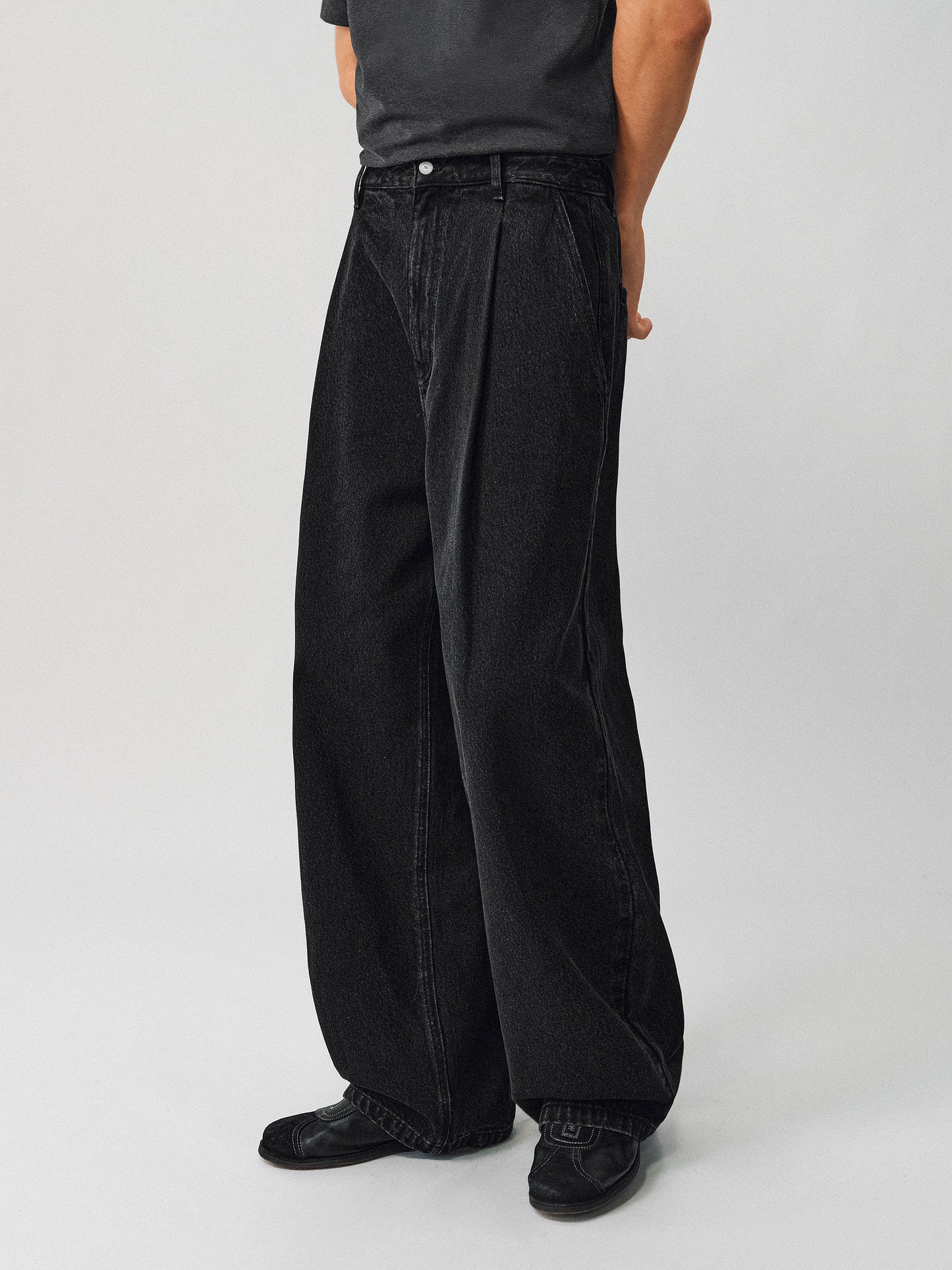 Retro Snowflake Wash Black Denim Pants