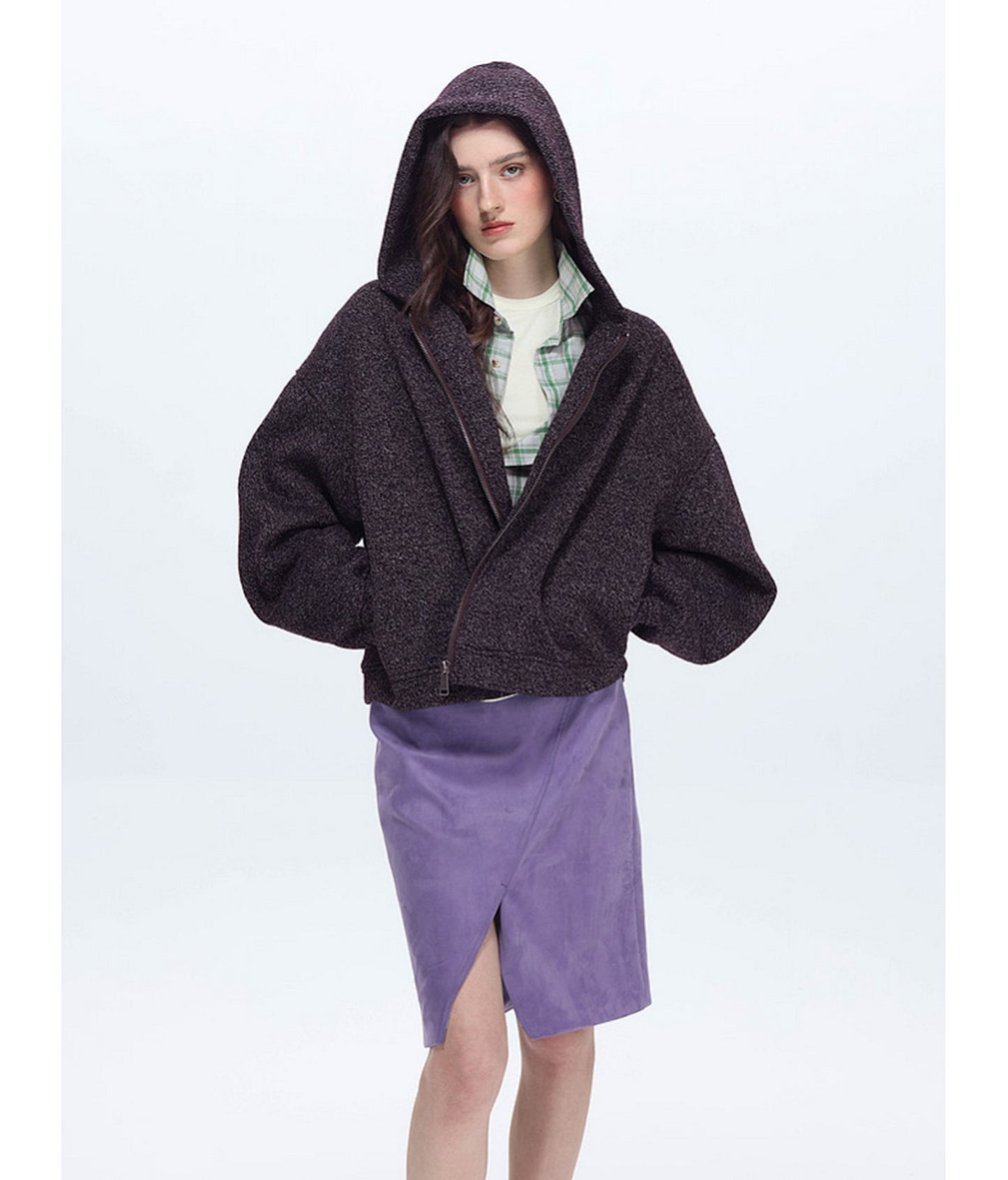 Textured Fleece Hooded Sweatshirt Jacket