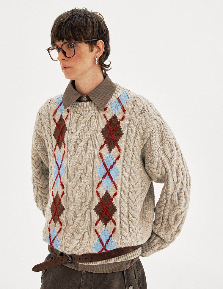Retro-Style Cable-Knit Sweater