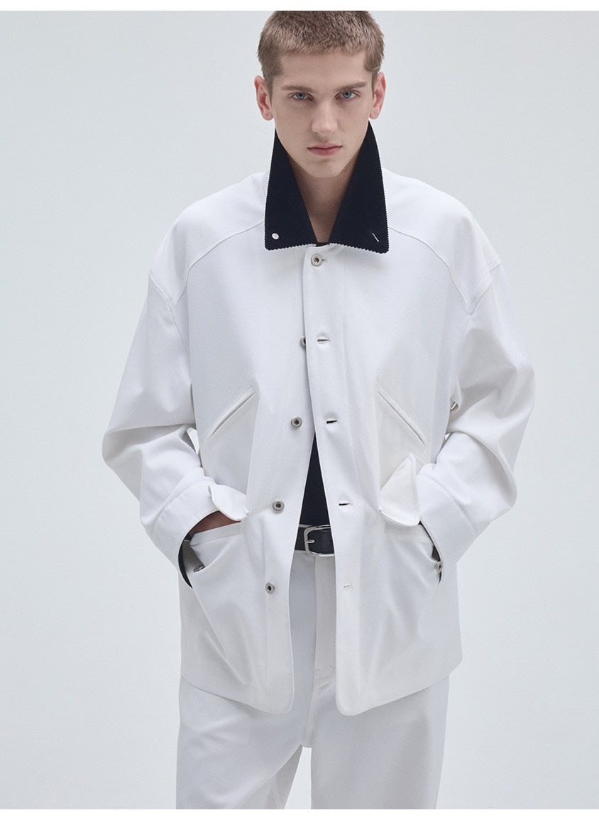 Corduroy Jacket with Collar and Multiple Pockets