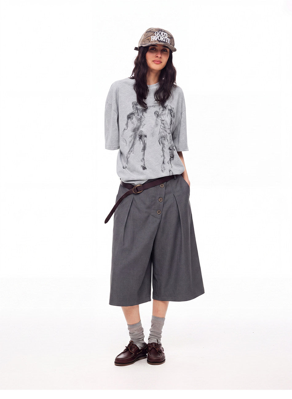 Shorts with a Diagonal Front Placket and Buttons