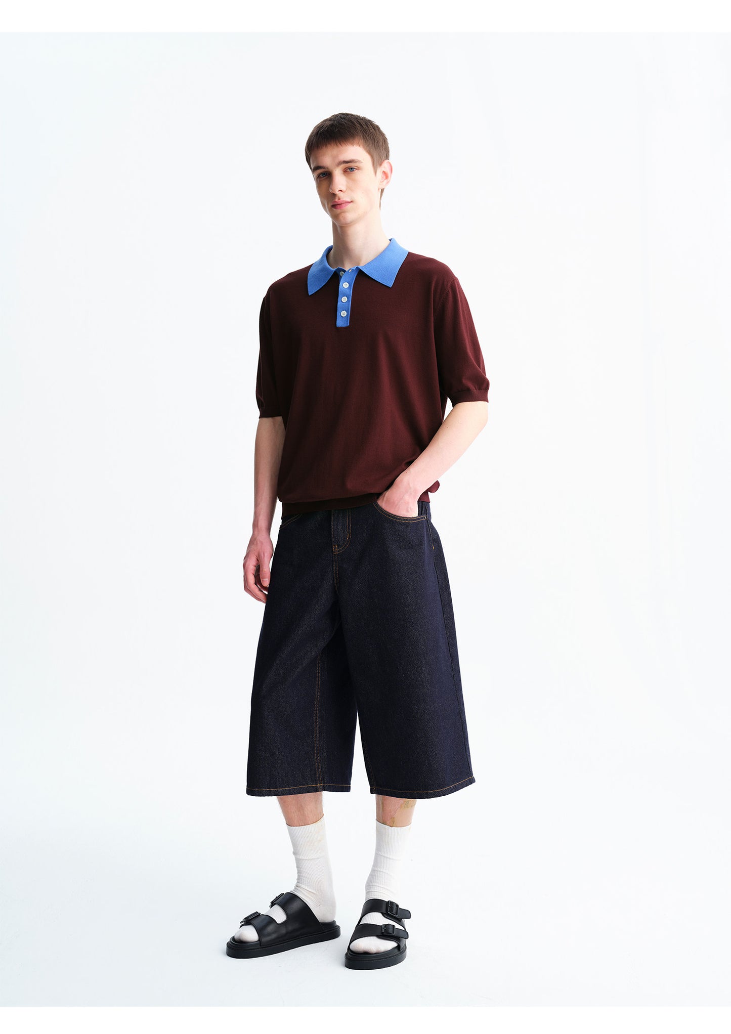 Color-Block Wool Polo Shirt