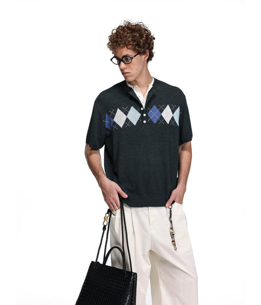 School Style Diamond Pattern Sweater