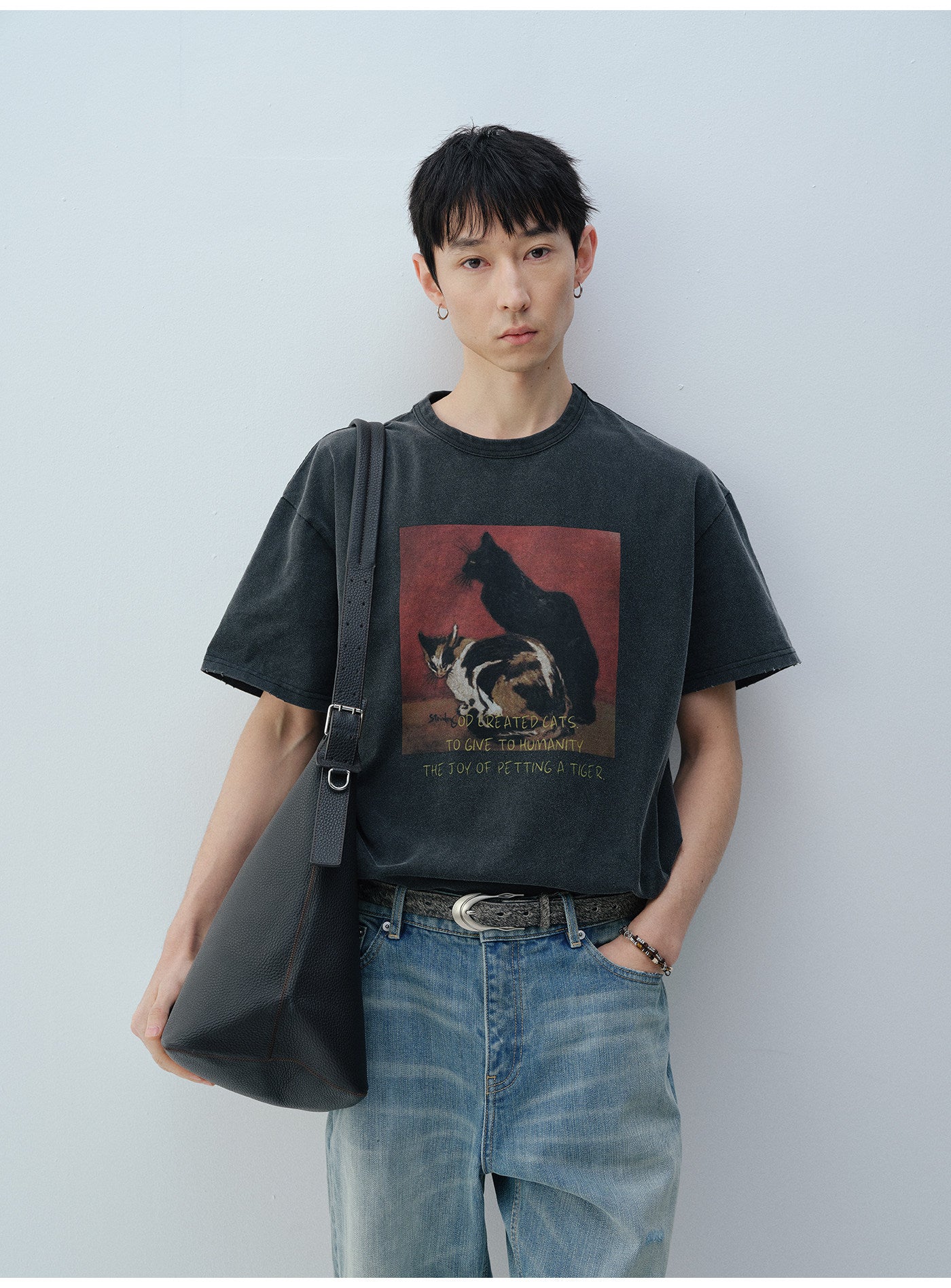 Cat Print Crew Neck T-Shirt