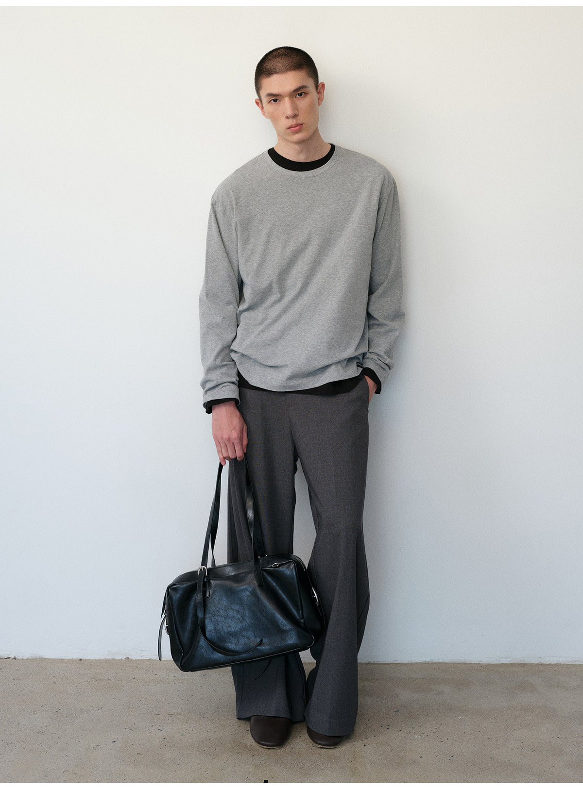Brushed Cotton Crew Neck Basic T-Shirt