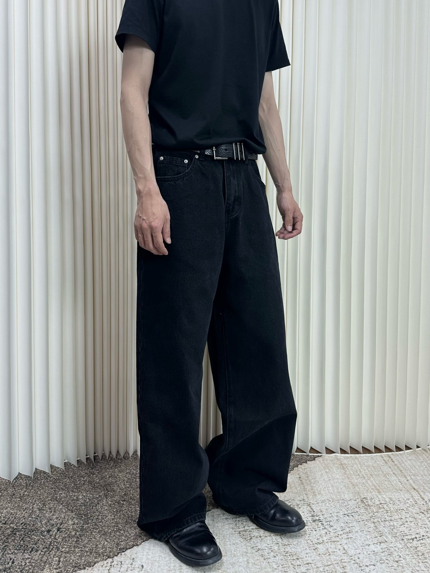 Thorn Embroidery Black Denim Pants