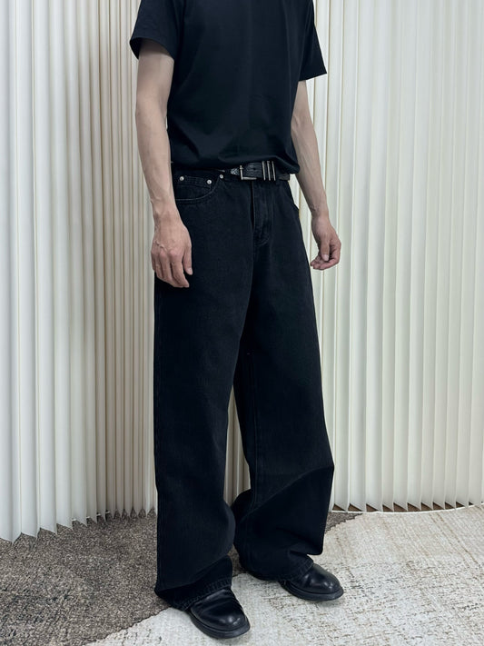 Thorn Embroidery Black Denim Pants