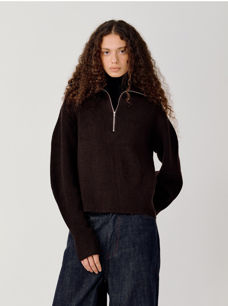 Half-Zip Stand Collar Sweater
