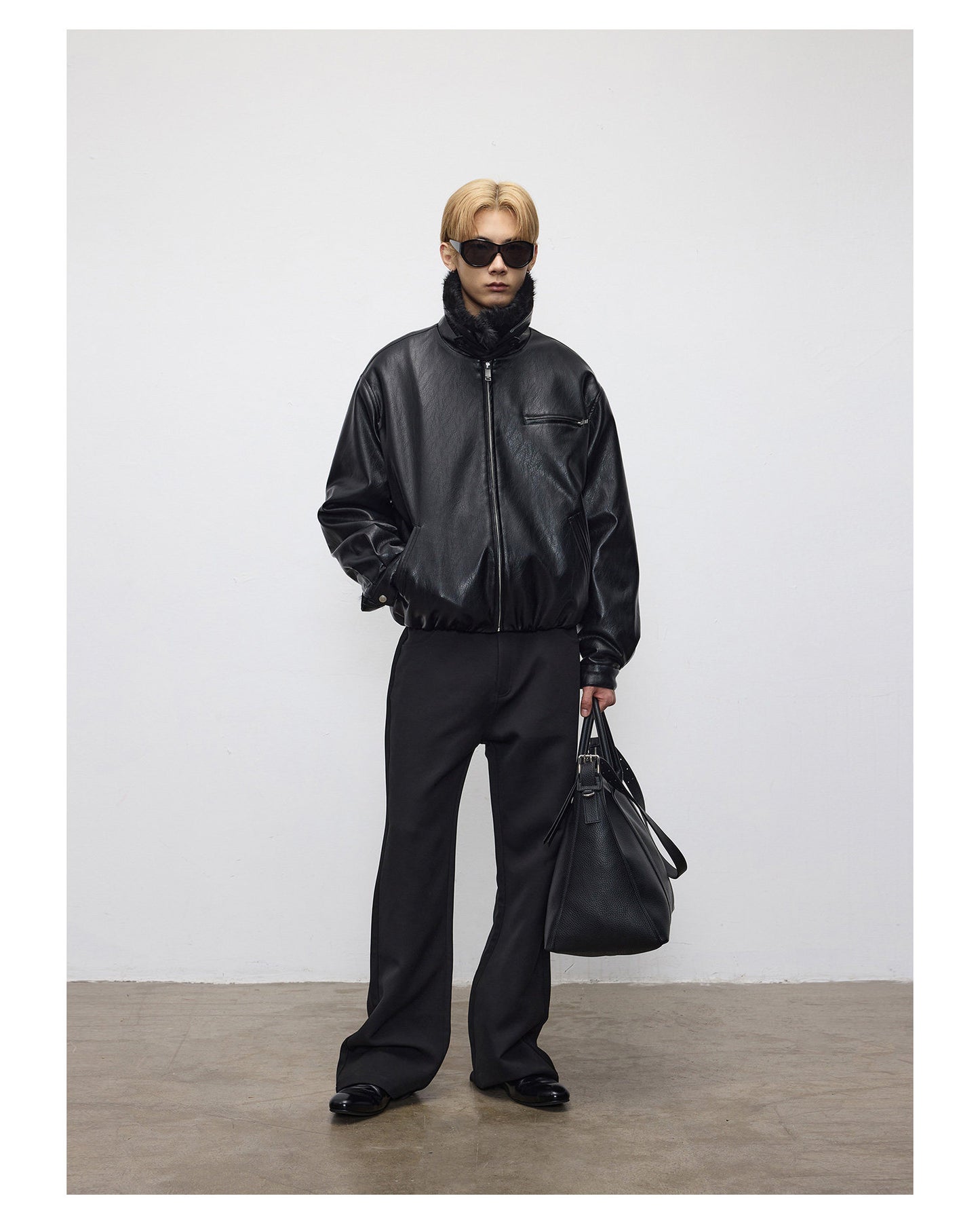 Detachable Collar Heavy-Duty Leather Jacket