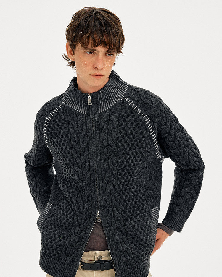 Hand-Stitched Cable-Knit Cardigan