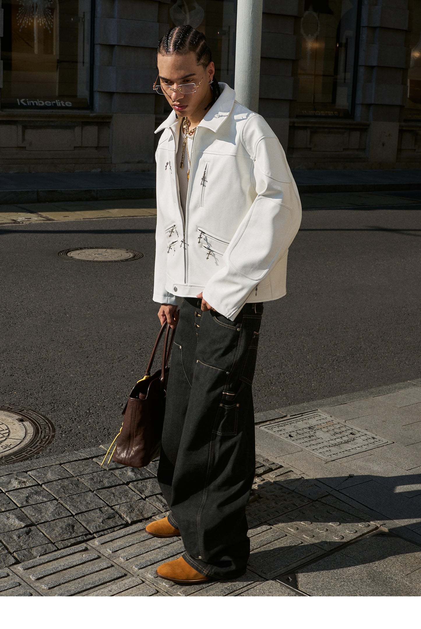 Wide Lapel Leather Jacket