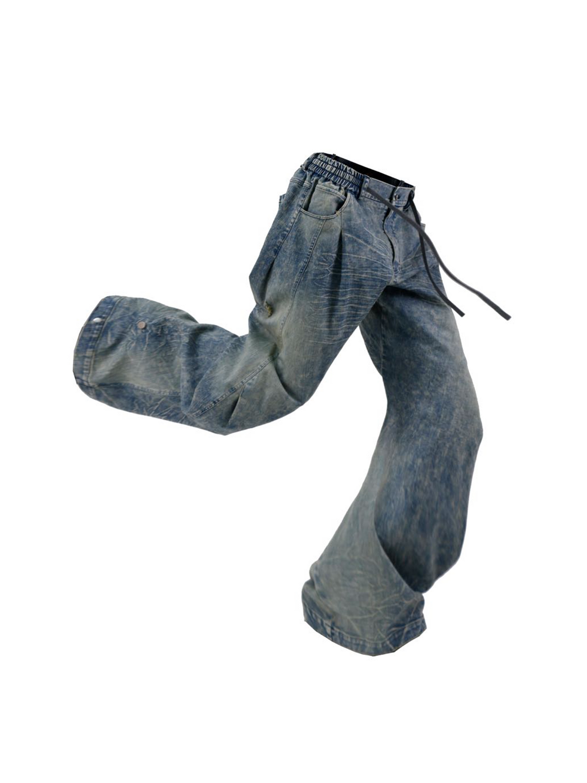 Curve Cut Wash-Damaged Jeans