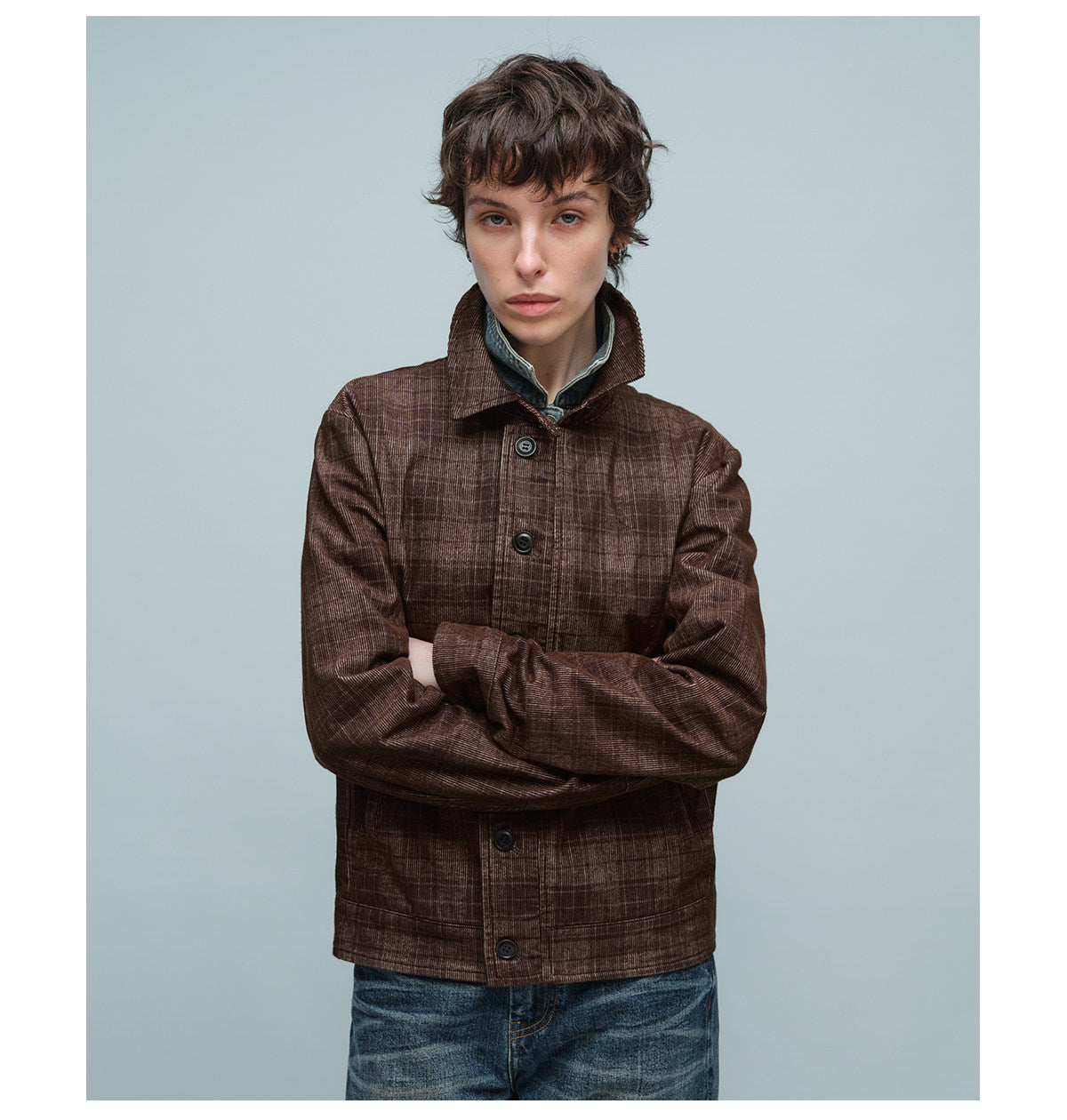 Checkered Corduroy Harrington Jacket