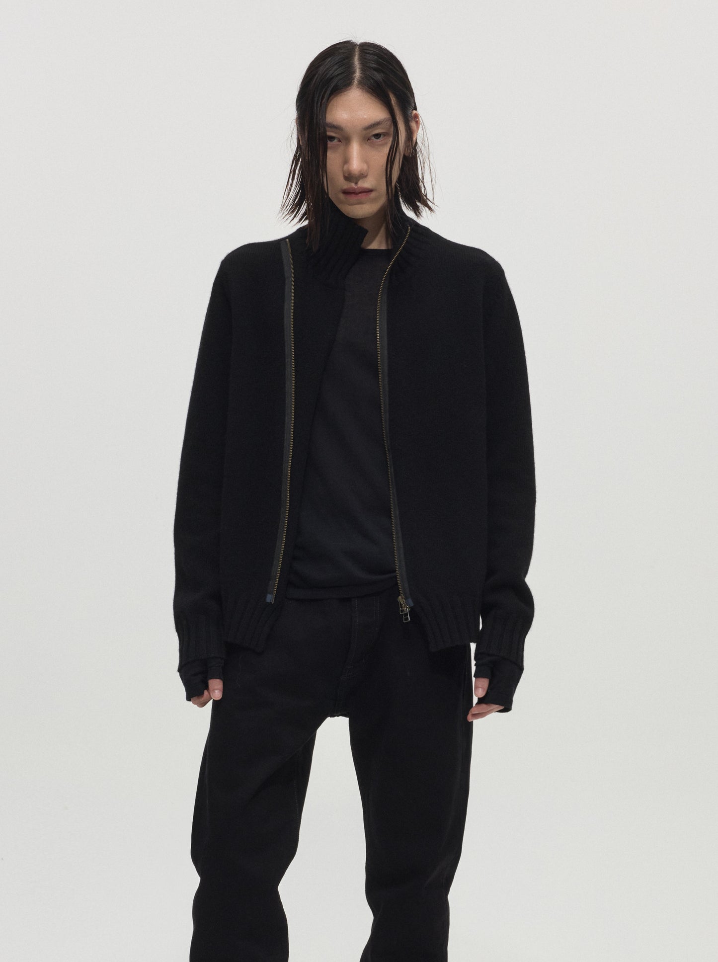 Diagonal-zip Wool Knit Cardigan