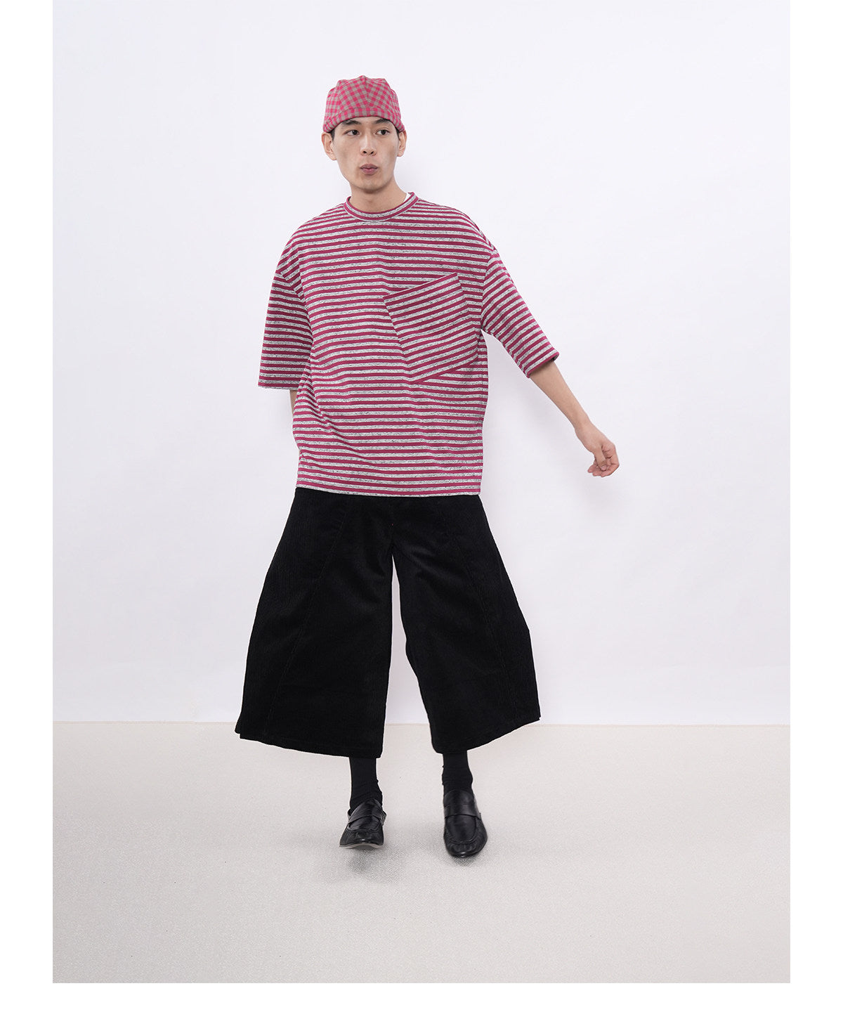 Striped Silhouette T-Shirt with Diagonal Pockets