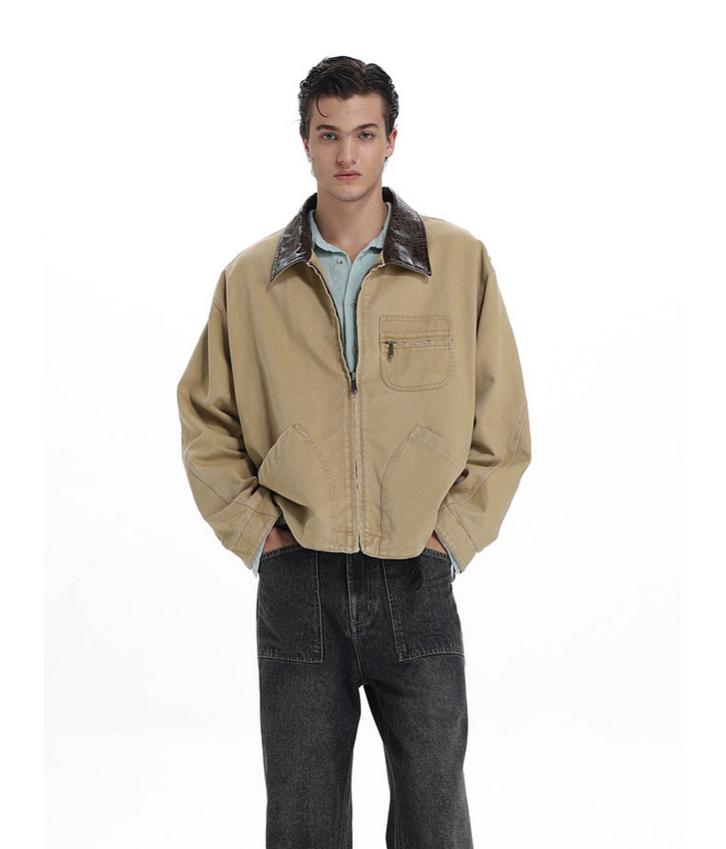 Faux Crocodile Leather Patchwork Jacket