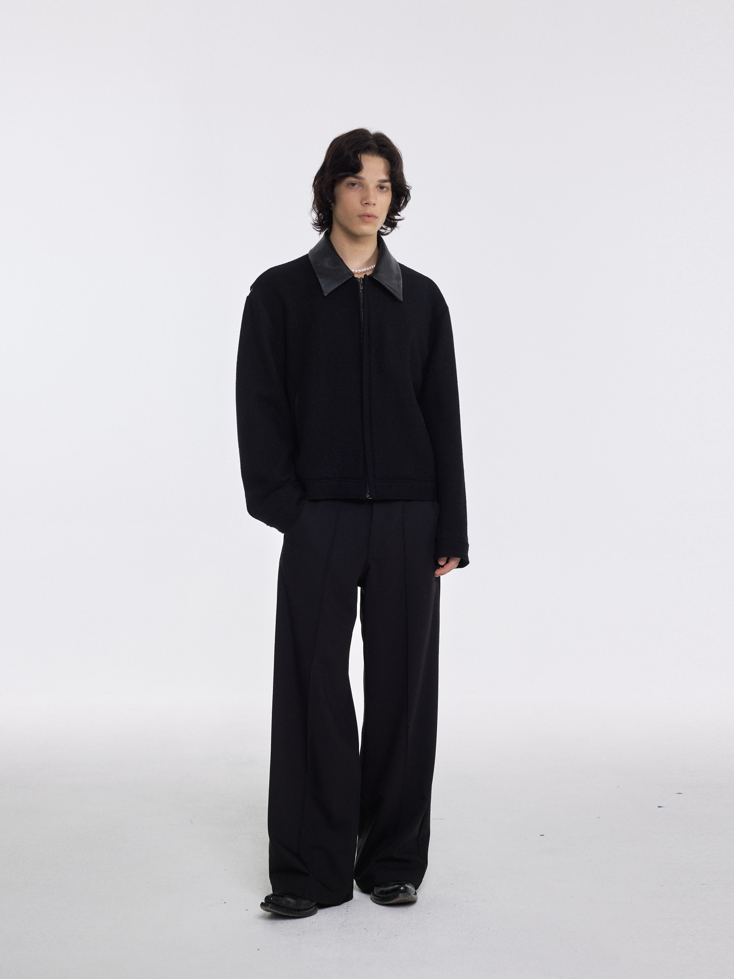 Three-dimensional mid-line wool casual pants