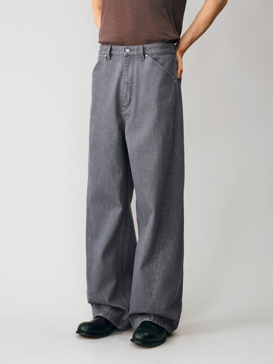 Diagonal Stitching Denim Pants