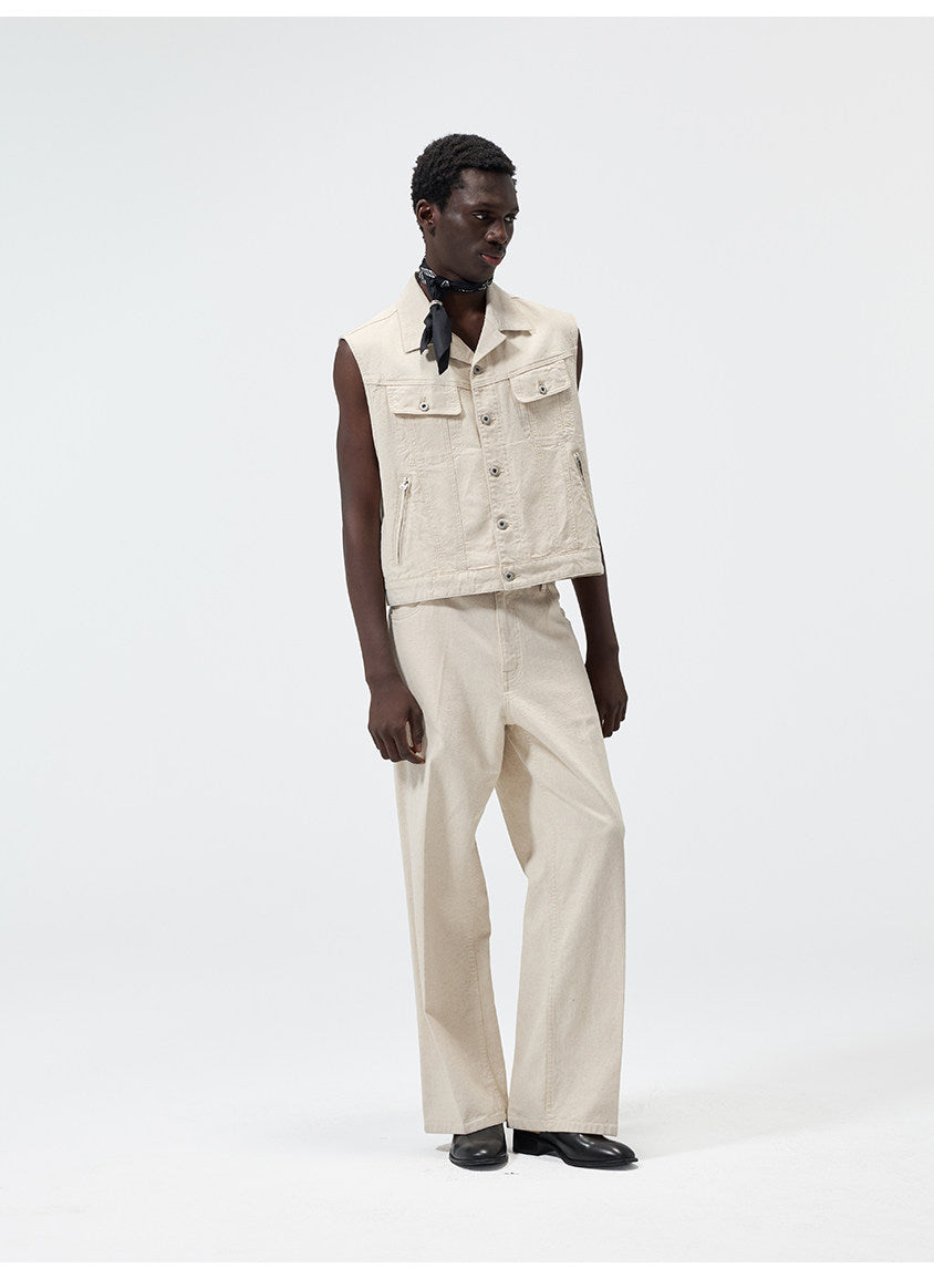 Cuban-Collar Short Denim Vest