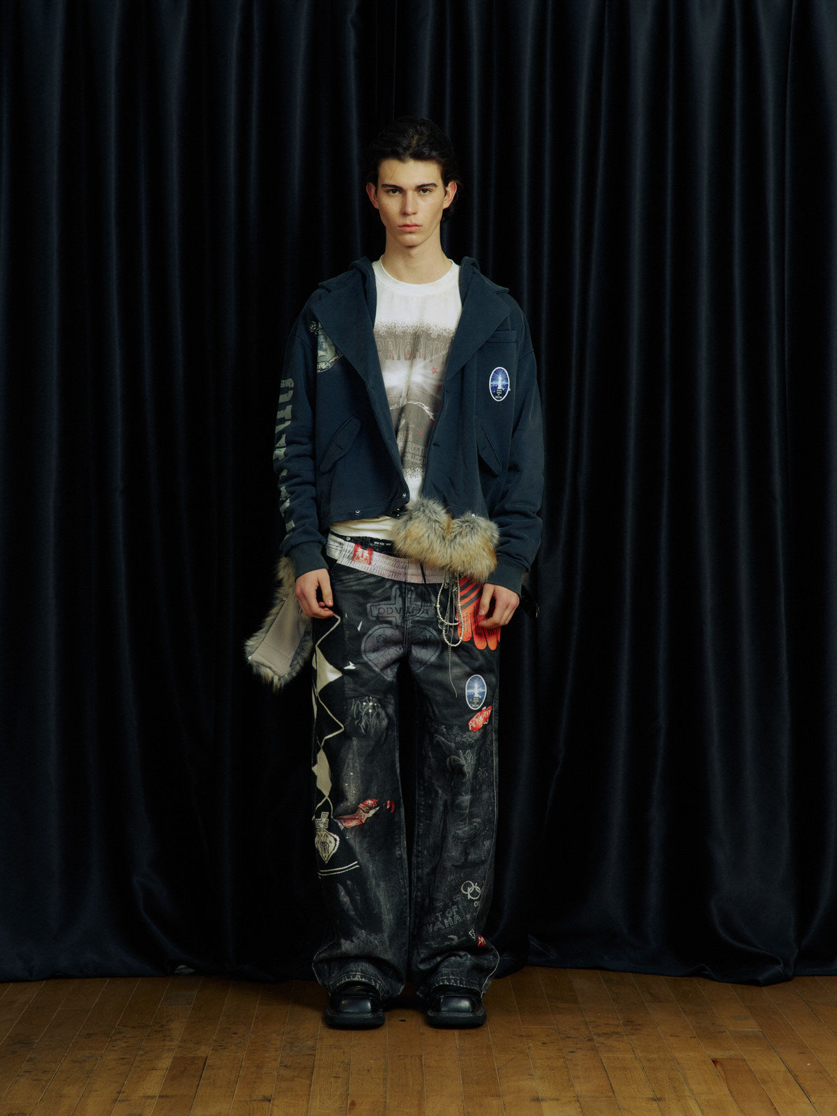 Digital-Print Denim Pants