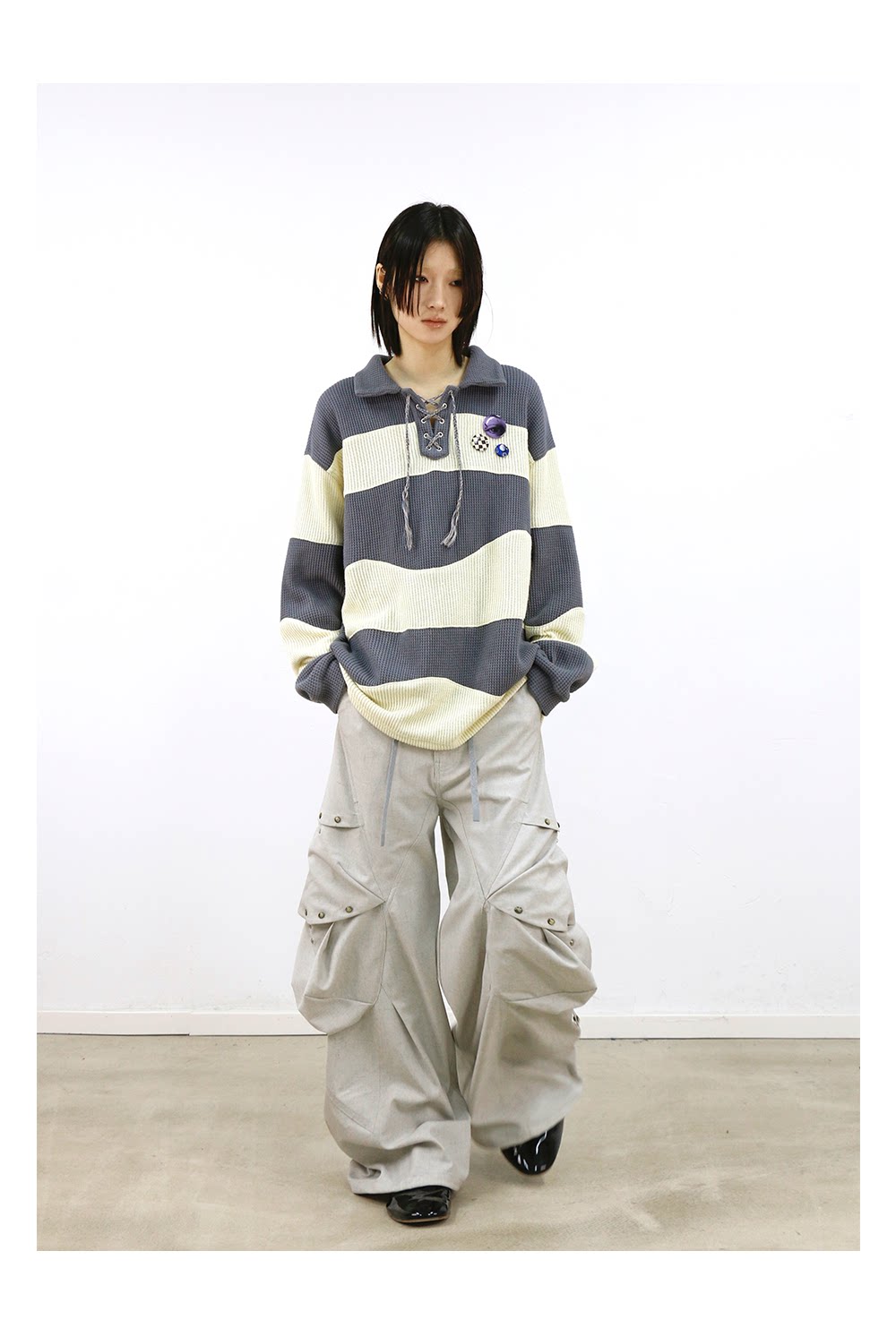 Contrast-Color Pullover Shirt