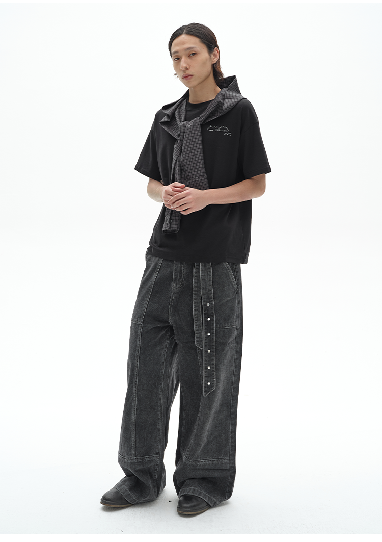 Straight-leg denim pants with embroidery