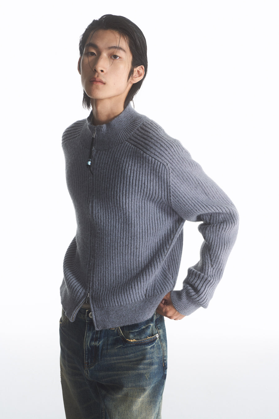 Ribbed Double Zipper Cardigan