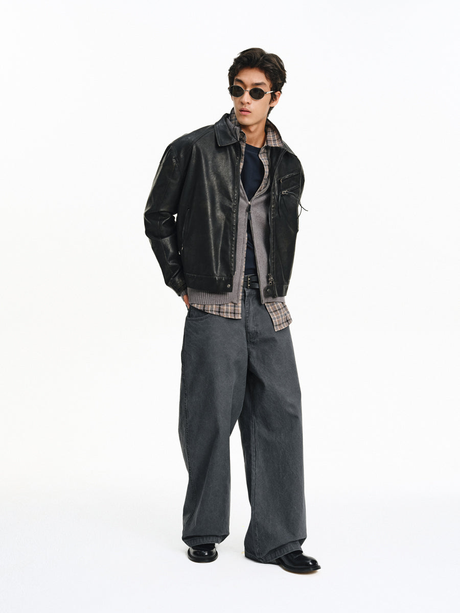 Washed Leather Oversized Jacket