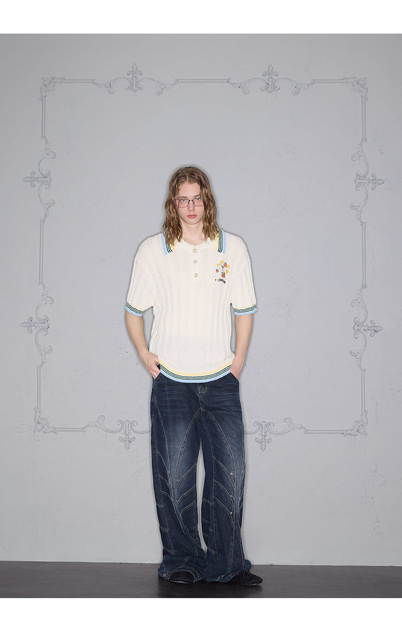 Pearl Button Embroidery Polo Shirt