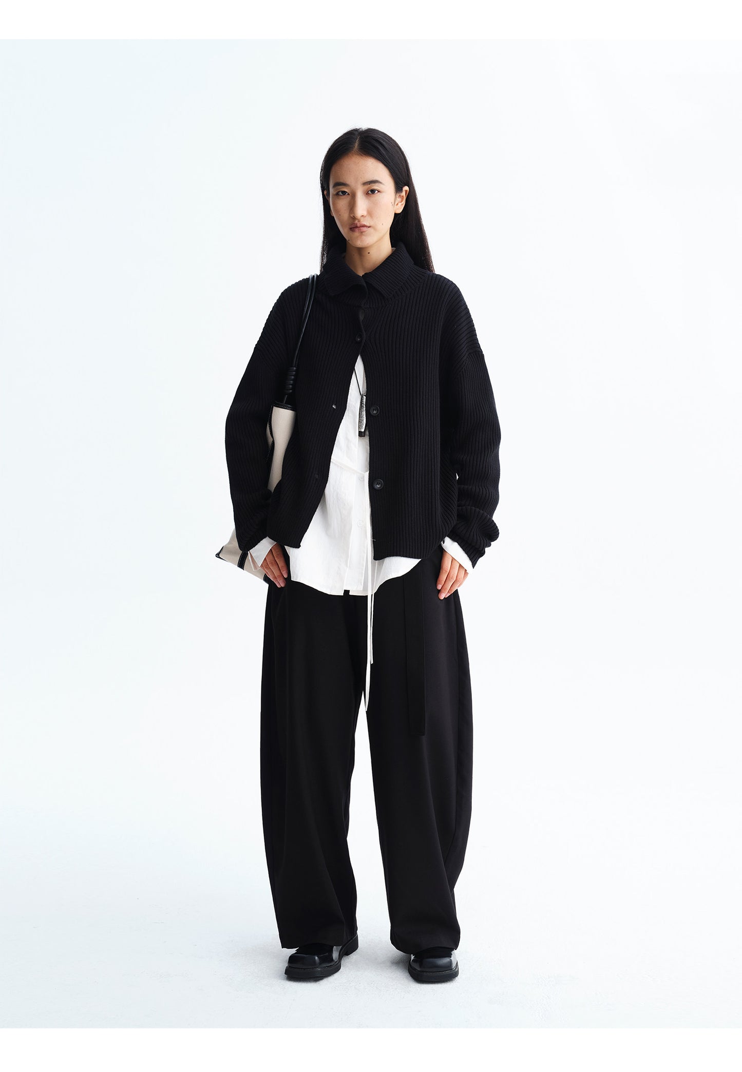 High-Neck Rib-Knit Cardigan