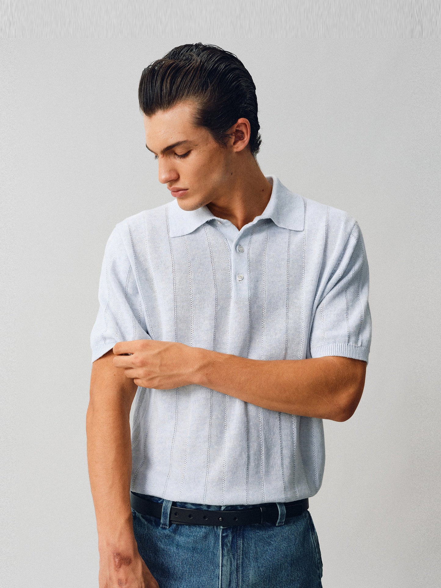 Hemp-Blend Pitched-Dot Polo Shirt