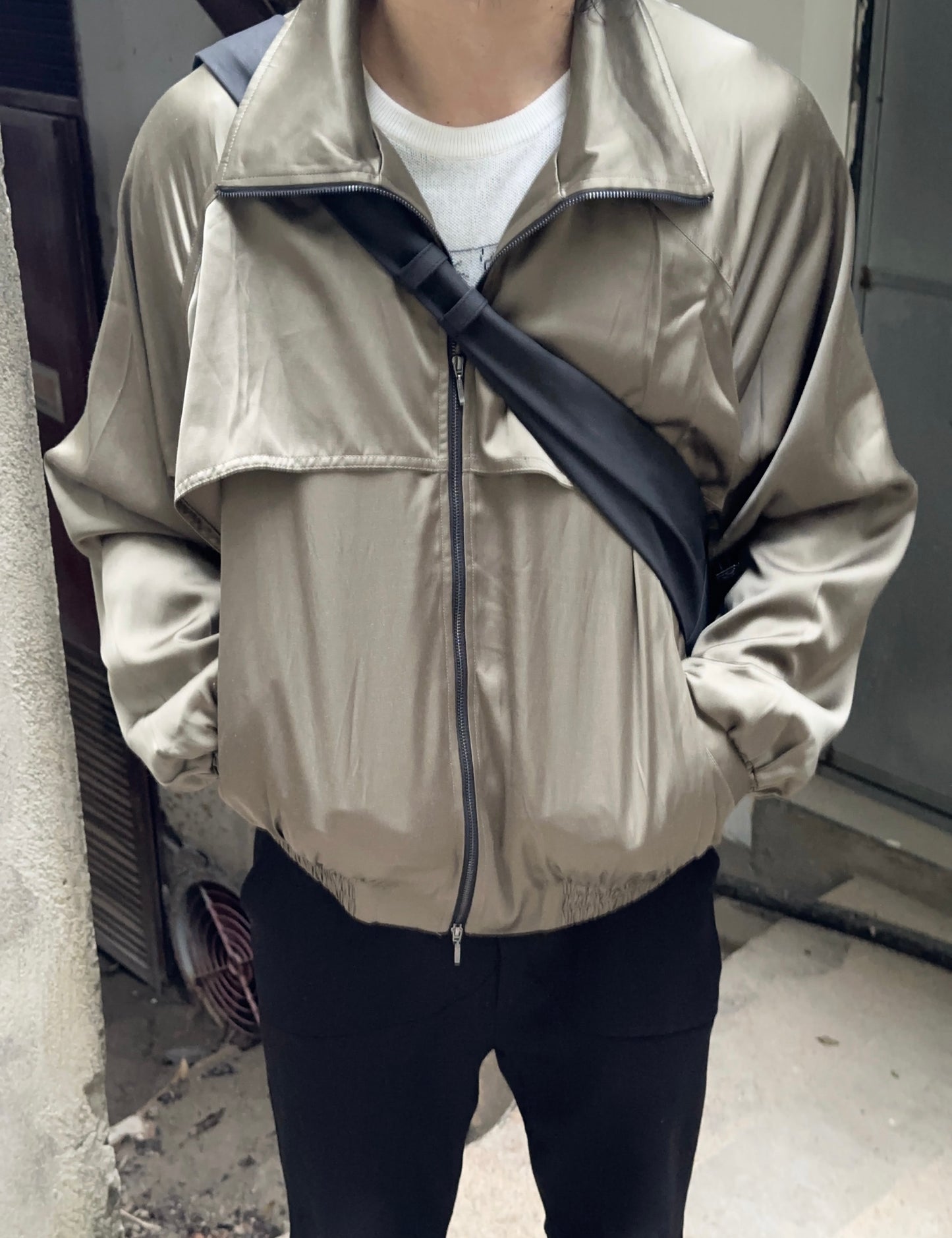 Metallic Pleated Bomber Jacket