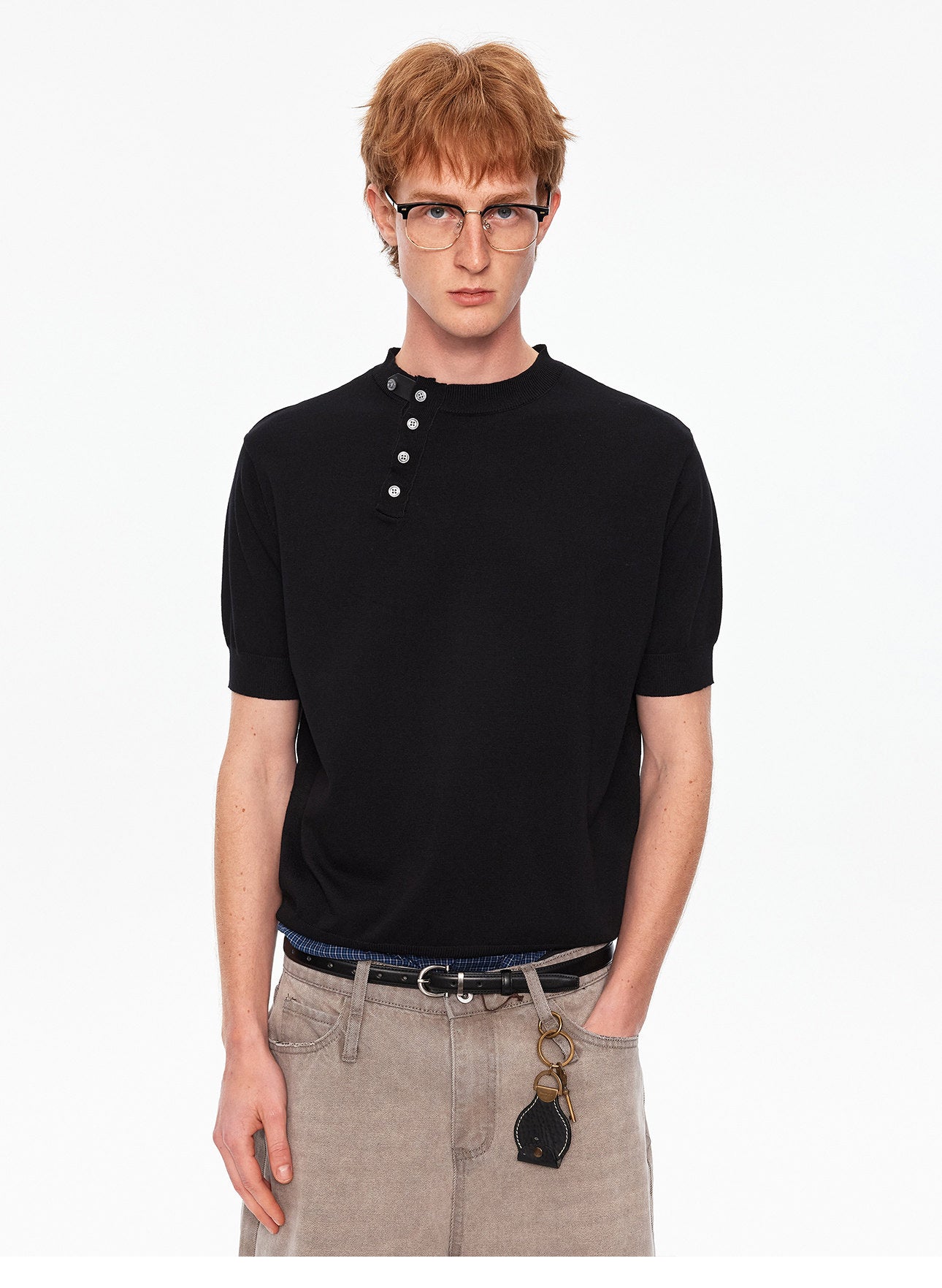 Crossover Henley-neck knit