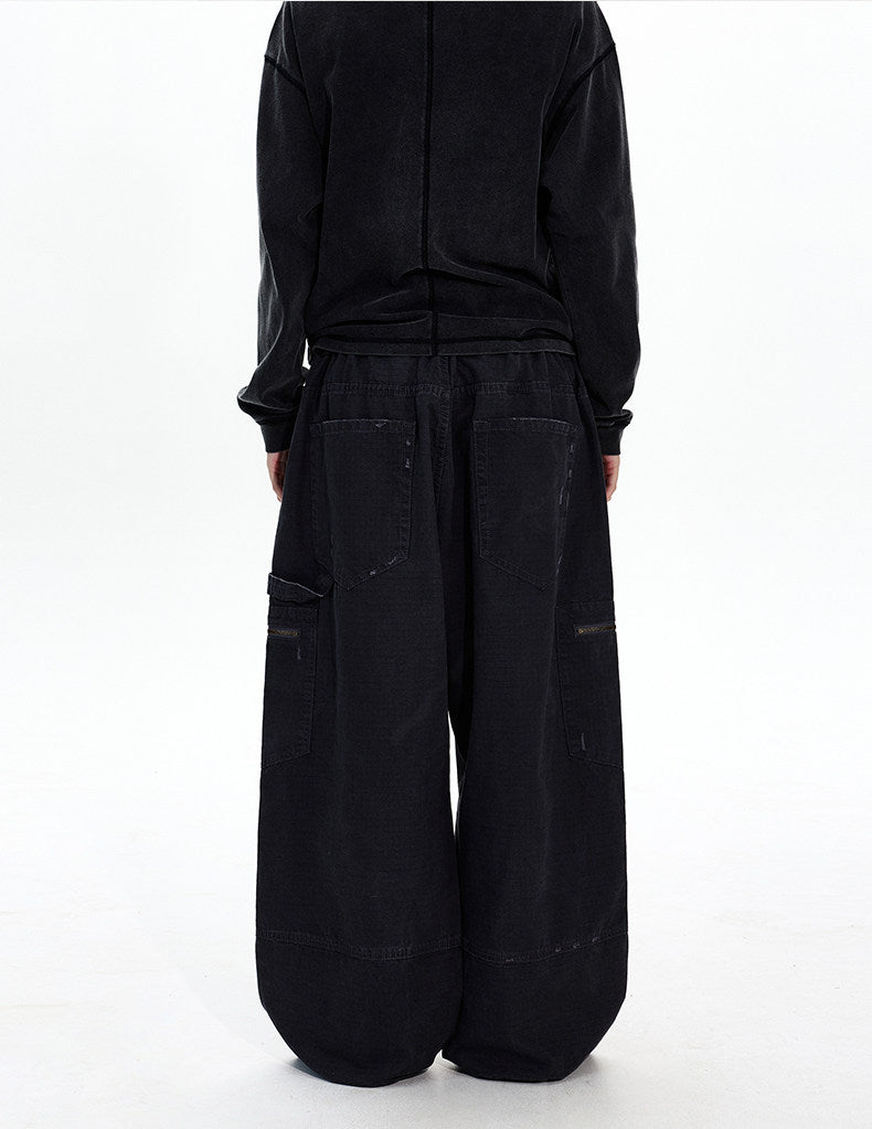 Distressed Finish Pleated Design Casual Pants